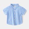 Verano Nuevo Niño Solapa Cuadros Casual Manga Corta Algodón Estilo Coreano Moda Cuadros Pequeños Botón Camisa Guapa