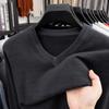 Suéter de Lã Masculino Hengyuanxiang Outono e Inverno Coração Decote V Camisa Base Quente Lã Pura Cor Sólida Malha Suéter Top