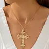Collar con Colgante de Cruz Hueca Vintage Incrustada de Diamantes Transfronterizo Europeo y Americano, Zirconia Cúbica Multicapa en Forma de Y Estilo Gótico