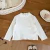 Estilo Coreano Nuevo Otoño/Invierno Cepillado Dulce para Niñas con Adorno de Volantes Camiseta Base de Manga Larga de Encaje para Bebé Cálida Moderna