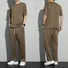 Traje deportivo de verano para hombre de seda helada, camiseta fina de manga corta, conjunto de pantalones largos casuales de secado rápido