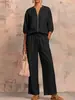 2026 Verano Nuevo Moda Casual Cruzada Europea y Americana para Mujer Holgado Color Sólido Cremallera Cuello Redondo Pantalones de Pierna Ancha Conjunto para Mujer