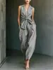 Otoño 2026 Nuevo Top sin Mangas con Cinturón de Corbata y Mono de Estilo Casual Vacacional para Mujer de Algodón y Lino Transfronterizo de Amazon Europeo y Americano