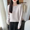 Nuevo Suéter de Punto de Lana Pura con Cuello Redondo Medio Abierto de Manga Larga para Mujer Color Sólido Holgado Jersey Suéter de Lana Otoño/Invierno 2026