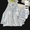 Pijama juvenil de jacquard de seda helada para casa, de manga larga, cómodo, sencillo, suave, agradable para la piel, ropa de estar