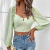 Amazon Transfronterizo 2024 Nueva Exportación Camisas Cortas Europeas y Americanas para Mujer Otoño Cuello Cuadrado Francés Camisas de Manga Abullonada