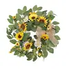 Corona Artificial de Eucalipto y Girasol Transfronteriza Colgante de Pared de Primavera y Verano Decoración de Flores Falsas Hogar Sala de Estar Marco de Puerta Corona de Pared
