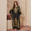 Bata exótica de satén de manga larga para casa, talla única, vestido largo estampado de cuello redondo, ropa de dormir para mujer, corte holgado con bajo ancho