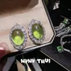 Palacio de Joyería Hebilla de Paz Ruyi Pendientes de Calcedonia Nuevo Estilo Chino Calcedonia Verde Despertar del León Set de Pendientes de Circonita
