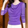 2024 otoño nueva moda versátil cuello oscilante seda brillante manga larga slim adelgazante malla hermosa camisa básica de mujer para mujer