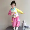 Camisa Polo feminina estilo coreano com estampa de cores contrastantes, novo modelo primavera e outono 2026, conjunto estiloso de duas peças para meninas