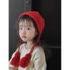 Gorro de lana de punto para niños y niñas, gorro de bebé hecho a mano con orejas de trigo y cordones, cálido y con protección para las orejas, para otoño e invierno.