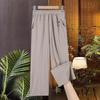 Pantalones de Madre Verano Delgados Pantalones Recortados Cintura Alta Rectos Pantalones para Mujeres de Mediana Edad y Ancianas Sueltos Pantalones de Suegra Pantalones de Abuela Color Sólido