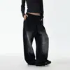 Calça de Perna Larga com Senso de Design Americano para Homens e Mulheres Estilo Gótico Cor Lavada Perna Reta Solta Calça Casual Preta