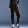 Veludo Dourado Primavera e Outono plus size calça rabanete calça harém feminina emagrecimento nova calça casual feminina de cintura alta