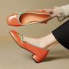 Zapatos de Niña Dopamina de Primavera Nuevos Dulces Punta Redonda Moño Color Contrastante Cubierto Piel de Cordero Patentada Tacón Medio Zapatos de Mujer