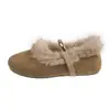 Otoño 2026 Nuevo Estilo Pequeña Fragancia Punta Redonda Planos de Piel Zapatos de Mujer Diseño Retro con Sentido Moda Versátil Más Terciopelo Zapatos de Una Sola Pieza