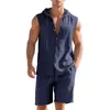 Coleção de verão em linho masculina estilo europeu transfronteiriça: conjunto de cardigã com capuz e botões e shorts, item mais vendido, em estoque