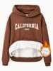 Suéter feminino transfronteiriço CALIFÓRNIA Impressão Comércio Exterior Moda Casual Suéter Feminino Forrado de lã Manga Longa Com Capuz Camisa