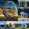 Escultura Personalizada de Acero Inoxidable Pulido con Forma de Anillo de Luna Luminoso para Fuente de Agua Exterior y Decoración de Suelo para Paisajismo de Jardín