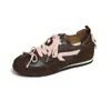 Tênis de Treino Alemão Moda Retro Francês Bico Redondo para Mulheres, Tênis de Nicho com Laço, Sapatos Casuais Versáteis com Aumento de Altura Escondido