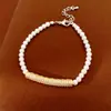 Pulsera Ajustable Redonda con Perlas y Forma de Bambú Incrustada con Circonita, Pulsera de Nicho de Lujo Ligero, Joyería de Mano Exquisita y Versátil al por Mayor