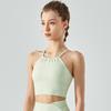 Camisola Anjiu con Cuello Redondo Plisado y Almohadilla en el Pecho para Mujer, Espalda Cruzada, Deportiva, Transpirable, Ajustada, Fitness, Yoga, Tirantes