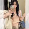 Suéter Blanco de Encaje con Cuello en V Dulce y Picante para Mujer Otoño/Invierno 2024 Estilo Chic de Alta Gama Top de Punto de Manga Larga