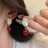 Francês Retro Palace Oval Figura Ear Studs Feminino Nicho Design Novo Médio Antigo Pérola Vermelha Brincos Brincos