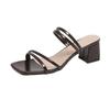 Sandalias de Tacón Medio Estilo Nuevo 2025 para Mujer, Zapatos de Mujer de Correa Única con Tacón Grueso, Sandalias Negras de Tira Fina para Mujer, Talla Grande Comercio Exterior