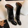 Botas altas de cuero color block estilo francés para Otoño/Invierno 2026 con tacones gruesos, botas para estilizar la pierna, botas largas francesas de corte holgado, talla grande