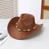 Chapéu de Cowboy Ocidental com Borda em Couro Camurça, Chapéu Estilo Étnico de Xizang, Chapéu Jazz Retrô com Corrente, Chapéu de Feltro Masculino, Em Estoque