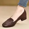 Zapatos Cuadrados de Tacón Grueso para Mujer en Liquidación de Alta Gama, Zapatos Suaves de Madre para Primavera y Otoño 2026, Mocasines de Tacón Medio para Mujer