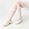 Meias Transparentes Brancas Lolita com Laço para Panturrilha Feminina, Finas e Transparentes Estilo Japonês Soft Girl JK Meia Meia-Panturrilha, Ultra-Finas