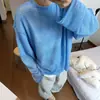 Camiseta Casual de Manga Larga Estilo Perezoso de Primavera y Otoño para Hombre, Delgada, Holgada, Jacquard, Protector Solar, Malla Azul, Estilo Americano