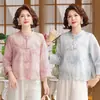 Nova Roupa de Chiffon para Mães de 40-60 Anos, Mulheres de Meia-Idade e Idosas, Tops Leves, Cardigans de Verão Estilo Chinês