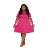 211208 Verano Sexy Color Sólido Cuello Redondo Hombros Descubiertos Manga Corta Europeo y Americano Talla Grande Moda Femenina Casual Vestido Plisado