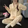 Yunduo Algodón Otoño 2025 Pijama de Mujer Pantalón de Manga Larga Cárdigan Solapa Pijama Traje Casual de Mujer Ropa para el Hogar