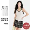 Camisola Falsa Duas Peças 8008 de Verão com Bojo para Mulheres, Design Color-Blocking, Top sem Mangas para Usar em Camadas ou Sozinho