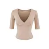 Camiseta de Manga Corta con Cuello en V Profundo Estilo Chica Picante Madura 2026 Verano Nuevo Ajuste Delgado Top Versátil para Mujer Tendencia
