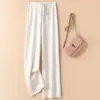 Pantalones anchos de punto de lana gruesa para mujer, de pierna recta, blancos, informales, de cintura alta, para otoño e invierno.