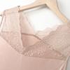 Chaleco de Seda para Mujer Sexy Encaje Cuello en V Sin Mangas Color Sólido Camiseta Seda Transpirable Base Camisola Ropa Interior