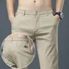Pantalones de Verano para Hombre Pierna Recta Holgada Seda de Hielo Finos Casuales Largos Pantalones de Vestir Elásticos para Commute de Verano