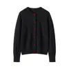 Outono e Inverno 2026 Novo Estilo Caxemira Feminino Estilo Preguiçoso Botão de Coração Gola Redonda Casual Lã Tricotada Jaqueta Cardigã