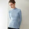 Suéter de cachemira pura premium sin costuras para mujer, cuello medio alto, acanalado, corte ajustado, suéter de punto base adelgazante