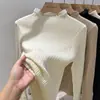 Camiseta base de encaje de cuello medio alto para mujer, nuevo suéter de punto patchwork estilo francés otoño e invierno 2026