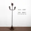 Adornos de Candelabro Retro de Hierro Fundido Hechos a Mano, Lámparas de Aceite de Hierro Antiguo, Candelabros Decorativos para Sala de Té Zen, Lámparas de Piso Estilo Wabi-Sabi