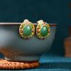 Elyuan estilo chinês antigo banhado a ouro imitação Hetian jade esmalte gota esmalte brincos temperamento feminino retro brincos brincos