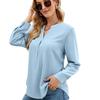 Roupas Femininas Europeias e Americanas Transfronteiriças Amazon Outono e Inverno Nova Camisa de Chiffon Cor Sólida Pulôver Solto Gola V Manga Longa Blusa