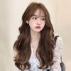 Peluca de pelo largo rizado para mujer con flequillo de aire, moda, grandes rizos, esponjosa, simulación de cabello humano, cobertura completa de la cabeza, venta al por mayor